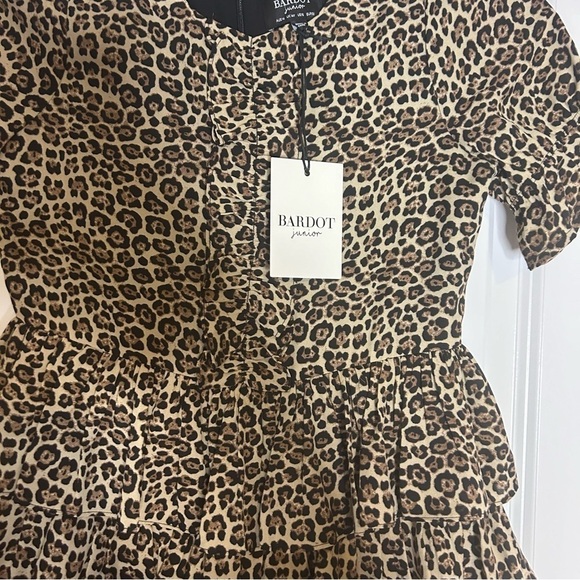 NWT Bardot Junion Ruffled Layered  Short Sleeve Lined Leopard Print Youth Dress - Picture 11 of 14